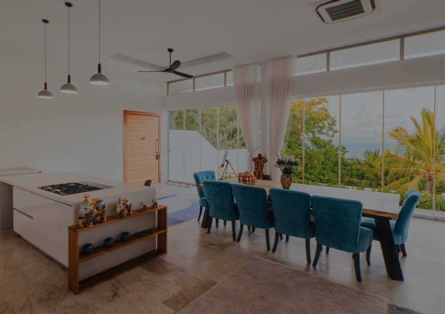 Kitchen island with view to the terrace